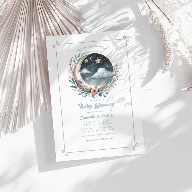 Convites Chá de Bebê Celestial Além da Lua (Over the Moon Celestial Baby Shower Invitation)