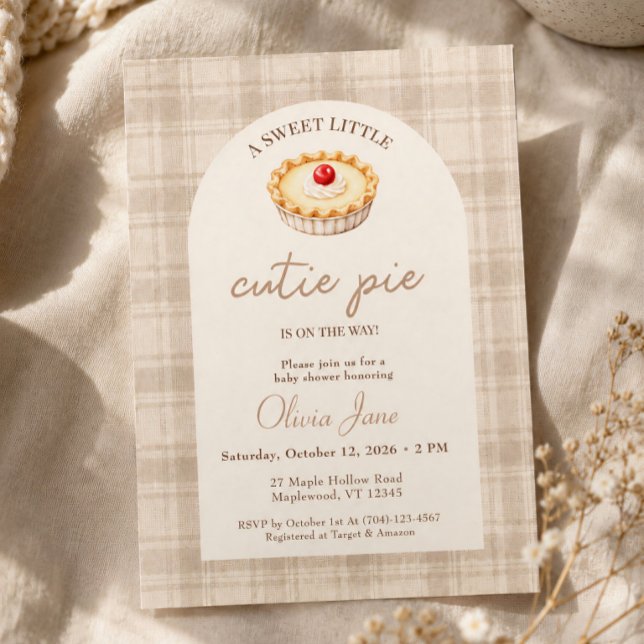 Convites Chá de Bebê Cereja Little Cutie Pie Outono Gingham (Criador carregado)