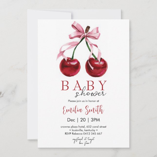 Convites Chá de Bebê Cherry Coquette Baby (Frente)