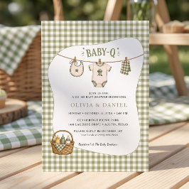 Convites Chá de Bebê Churrasco Gingham Sage Rústico Persona