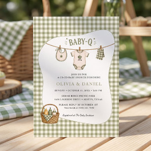 Convites Chá de Bebê Churrasco Gingham Sage Rústico Persona