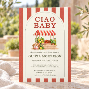Convites Chá de Bebê Ciao Baby Mercado Italiano Faixa Verme