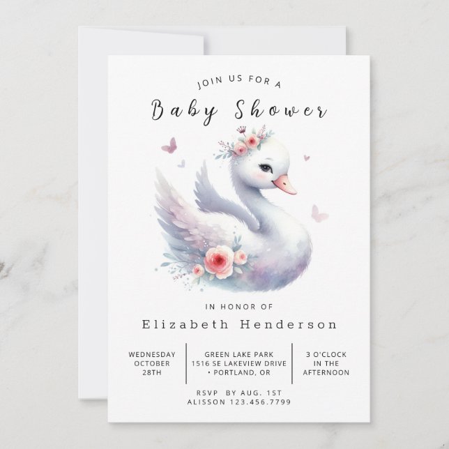 Convites Chá de Bebê Cisne Online Único (Frente)