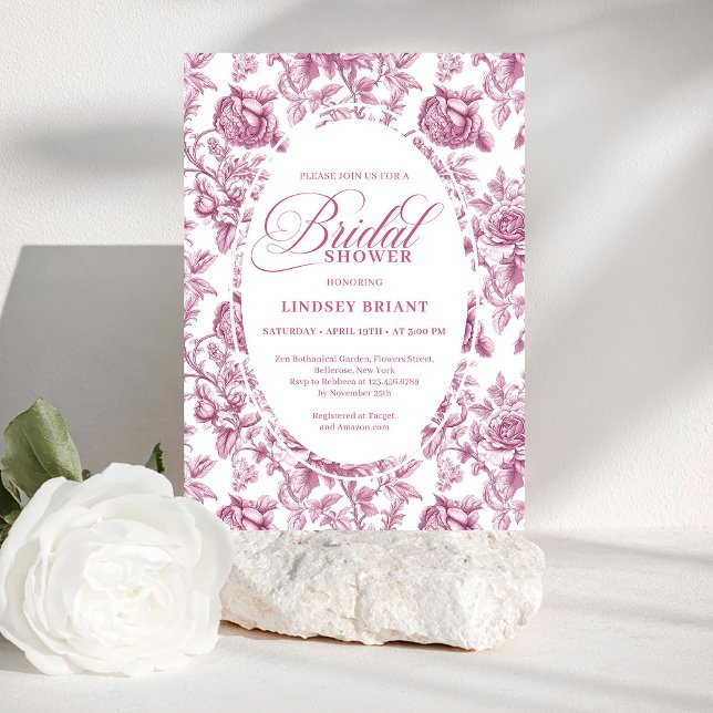 Convites Chá de Bebê Clássico Francês com Rosas Florais (Classic French Toile Roses Floral Bridal Shower Invite)