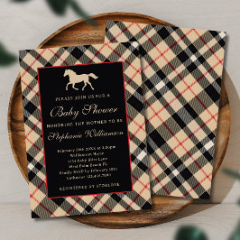 Convites Chá de Bebê Clássico Preppy Xadrez Luxo Equestre