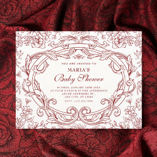 Convites Chá de bebê clássico vintage floral vermelho