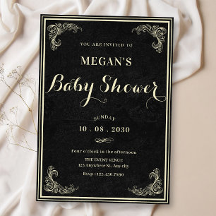Convites Chá de bebê clássico vintage preto elegante