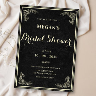 Convites Chá de bebê clássico vintage preto elegante