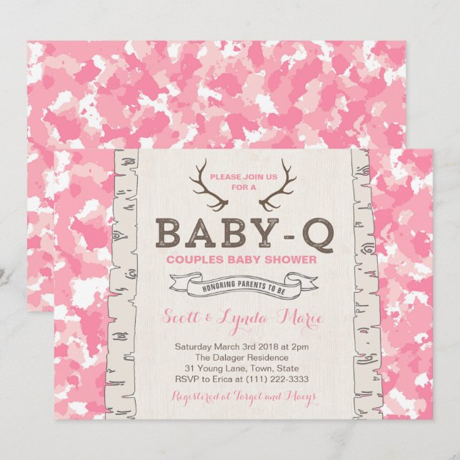 Convites Chá de Bebê Co-ed Camuflagem Rosa para Menina (Frente/Verso)