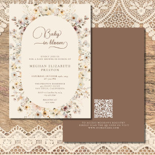 Convites Chá de Bebê Código QR Flor Silvestre Baby in Bloom