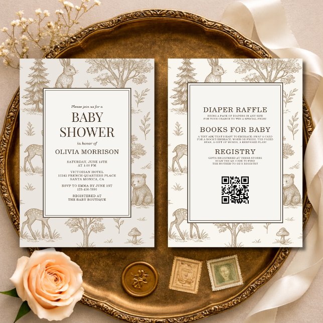 Convites Chá de Bebê Código QR Todos em Um Animais da Flore (Criador carregado)