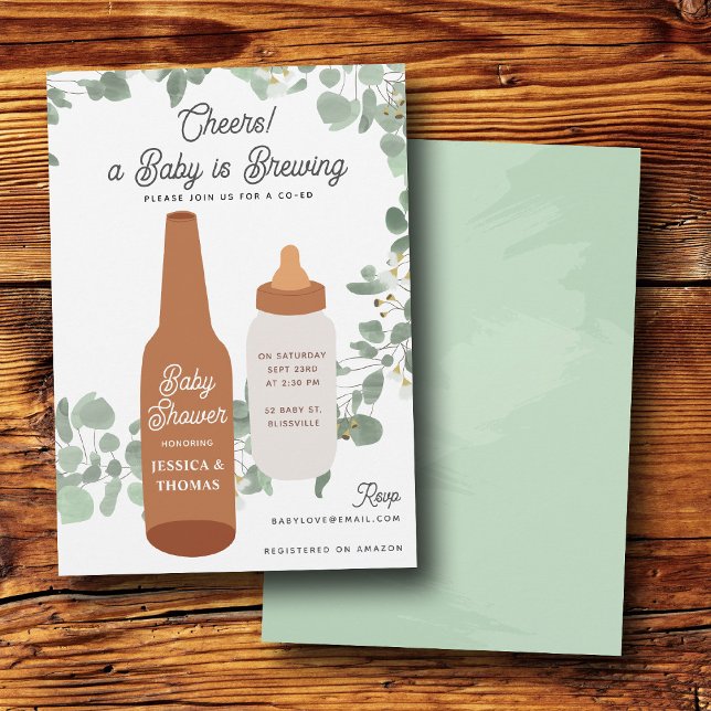 Convites Chá de Bebê Coed Cervejas e Mamadeiras Baby is Bre (Baby is Brewing Beers & Bottles Coed Baby Shower Invitation)