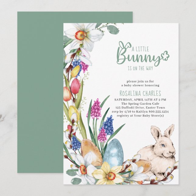 Convites Chá de Bebê Coelhinhos e Tulipas (Frente/Verso)
