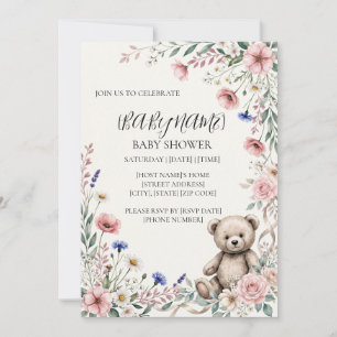 Convites Chá de Bebê Coelho Floral Personalizado