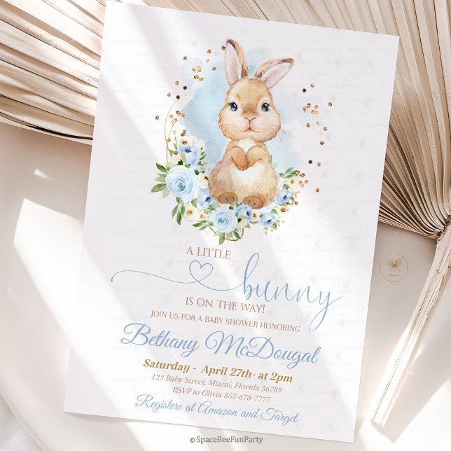 Convites Chá de bebê coelho Menino (Bunny baby shower, invitation ,baby shower,Some Bunny,Invite Easter,Rabbit boy,Spring Floral,Pink an)