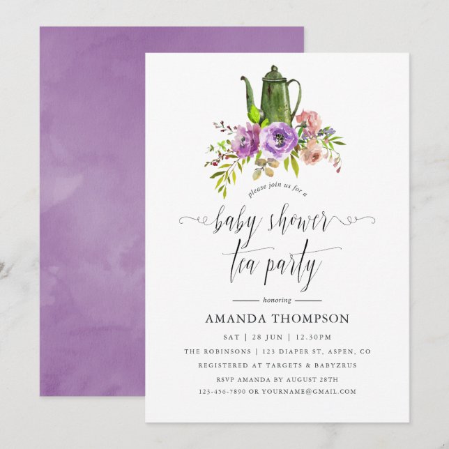 Convites Chá de Bebê com Aquarela Floral de Primavera (Frente/Verso)