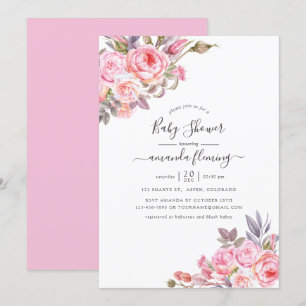 Convites Chá de Bebê com Aquarela Floral Rosa