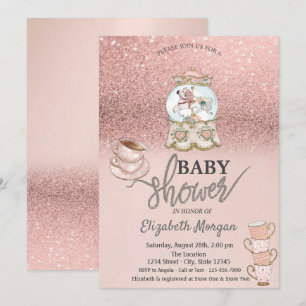 Convites Chá de Bebê com Brilho em Rose Gold