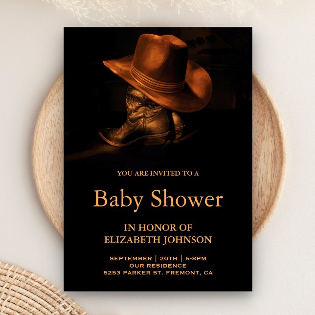 Convites Chá de Bebê com Chapéu e Botas de Cowboy Rústico (Criador carregado)