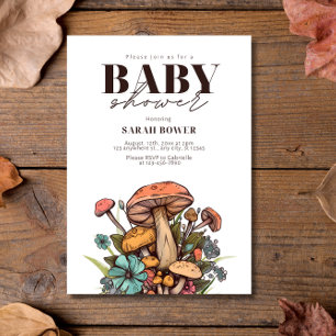 Convites Chá de Bebê Com Cogumelo Editável, Chá de Bebê Boh