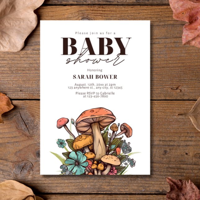 Convites Chá de Bebê Com Cogumelo Editável, Chá de Bebê Boh (Criador carregado)