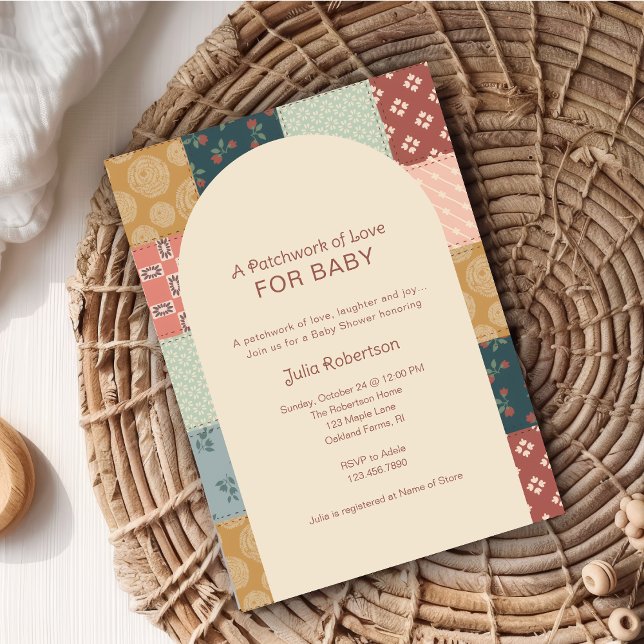Convites Chá de Bebê com Colcha Vintage (Gender Neutral Quilt Pattern Baby Shower Invitation)