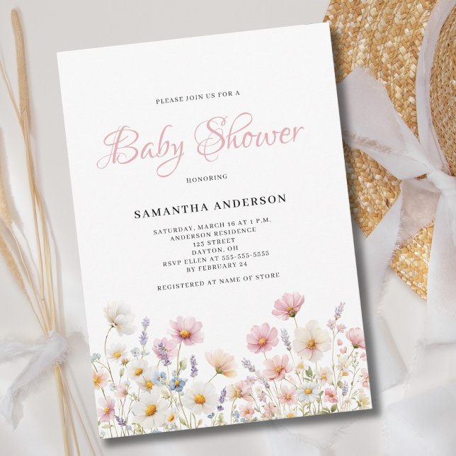 Convites Chá de Bebê com Floral Rosa em Aquarela (Criador carregado)