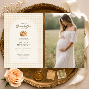 Convites Chá de Bebê com Foto em Xadrez Bun in the Oven