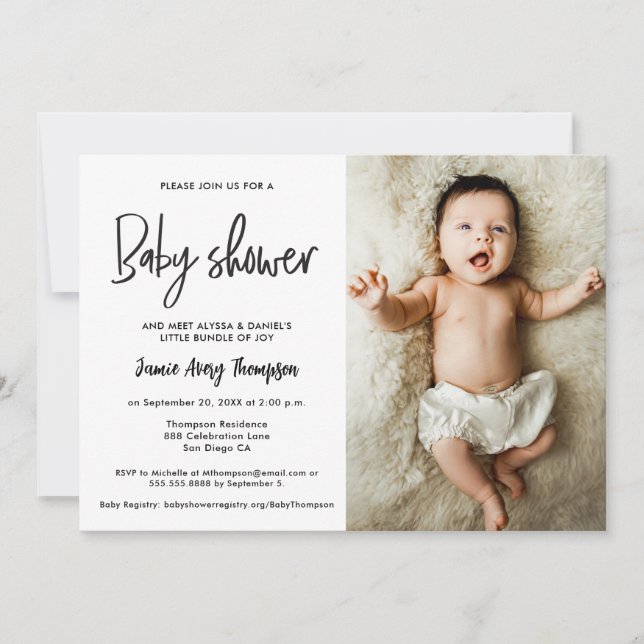 Convites Chá de Bebê com Foto Personalizado Minimalista Mod (Frente)