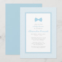 Chá de bebê com gravata borboleta azul gingham