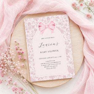 Convites Chá de Bebê com Laço Floral Rosa