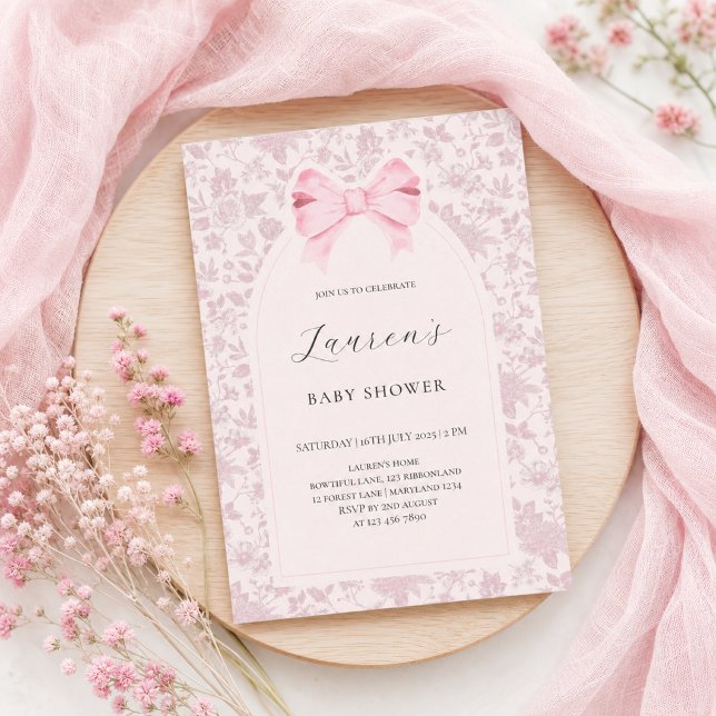 Convites Chá de Bebê com Laço Floral Rosa (Criador carregado)