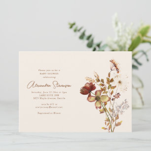Convites Chá de Bebê com Letra de Aquarela de Flor Silvestr