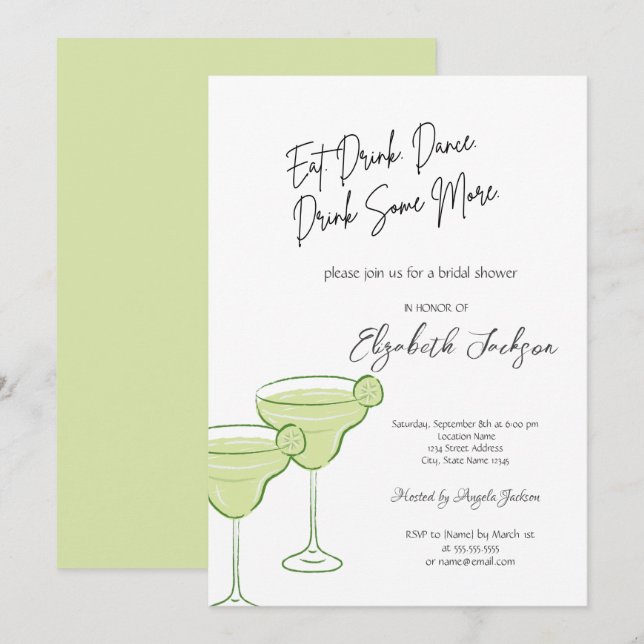 Convites Chá de Bebê com Martini de Aquarela (Frente/Verso)