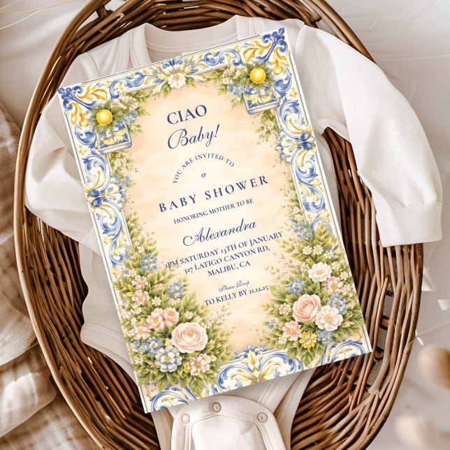 Convites Chá de Bebê com Moldura Floral de Limão Italiano (Criador carregado)