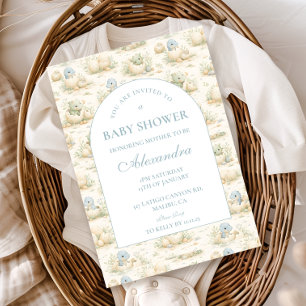 Convites Chá de Bebê com Tema de Dinossauro Azul Fofo