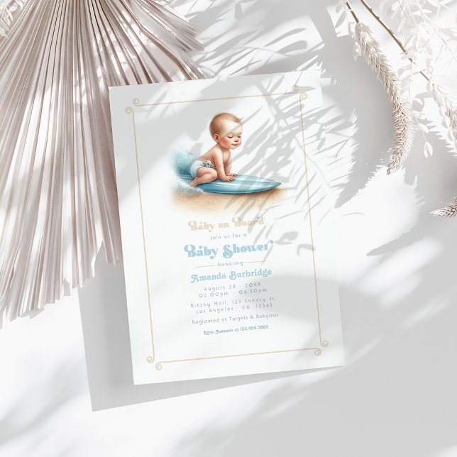 Convites Chá de Bebê com Tema de Surf Baby on Board (aby on Board Surfing Theme Baby Shower Invitation)