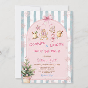 Convites Chá de Bebê Cookies Rosa e Flocos de Neve de Cacau