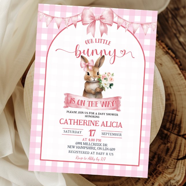 Convites Chá de Bebê Coquete Rose Blush Pequeno Coelhinho (Criador carregado)