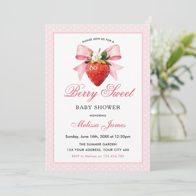 Convites Chá de Bebê Coquette Berry Sweet Baby Shower (Em pé/Frente)
