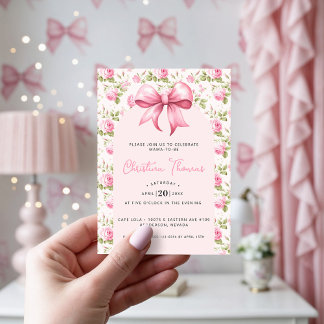 Convites Chá de Bebê Coquette com Laço Rosa
