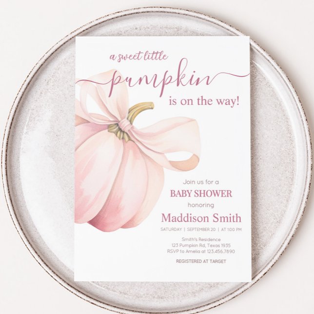 Convites Chá de Bebê Coquette de Abóbora Rosa (Pink Minimalist Pumpkin Baby Shower Invitation)