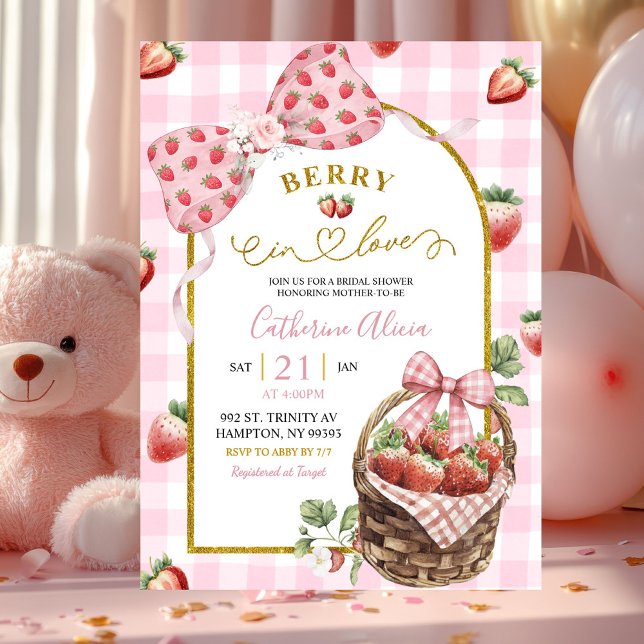 Convites Chá de Bebê Coquette de Laço Rosa de Xadrez Morang (Criador carregado)