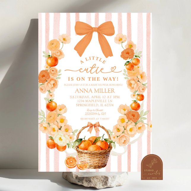 Convites Chá de Bebê Coquette Floral Laranja Fofa (Criador carregado)