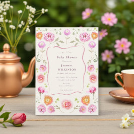 Convites chá de bebê coquette floral pastel