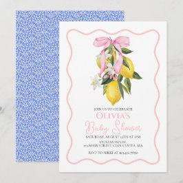 Convites Chá de bebê Coquette rosa limão com laço