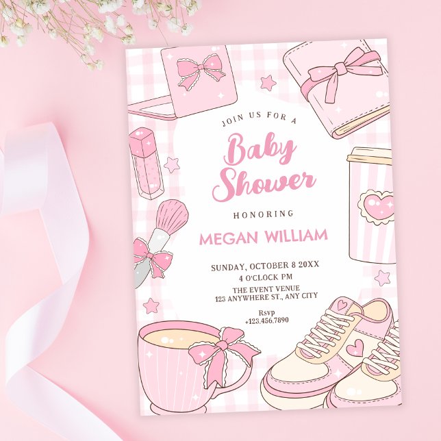 Convites Chá de bebê cor-de-rosa fofo feminino (Criador carregado)