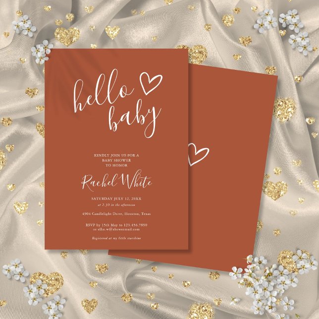 Convites Chá de Bebê Coração Boho Neutro em Gênero (Hello Baby Shower Gender Neutral Boho Heart Invitation)