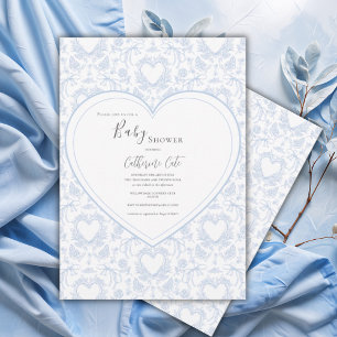 Convites Chá de Bebê Coração Caprichoso Floral Azul