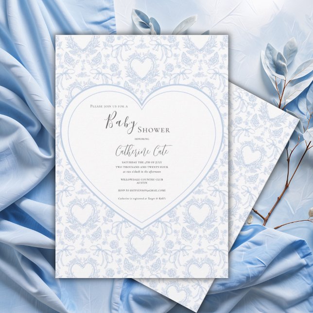 Convites Chá de Bebê Coração Caprichoso Floral Azul (Criador carregado)